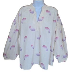 Soft Paisley Print Peasant Blouse Whimsical Purple Gradient Stamp Design hippie